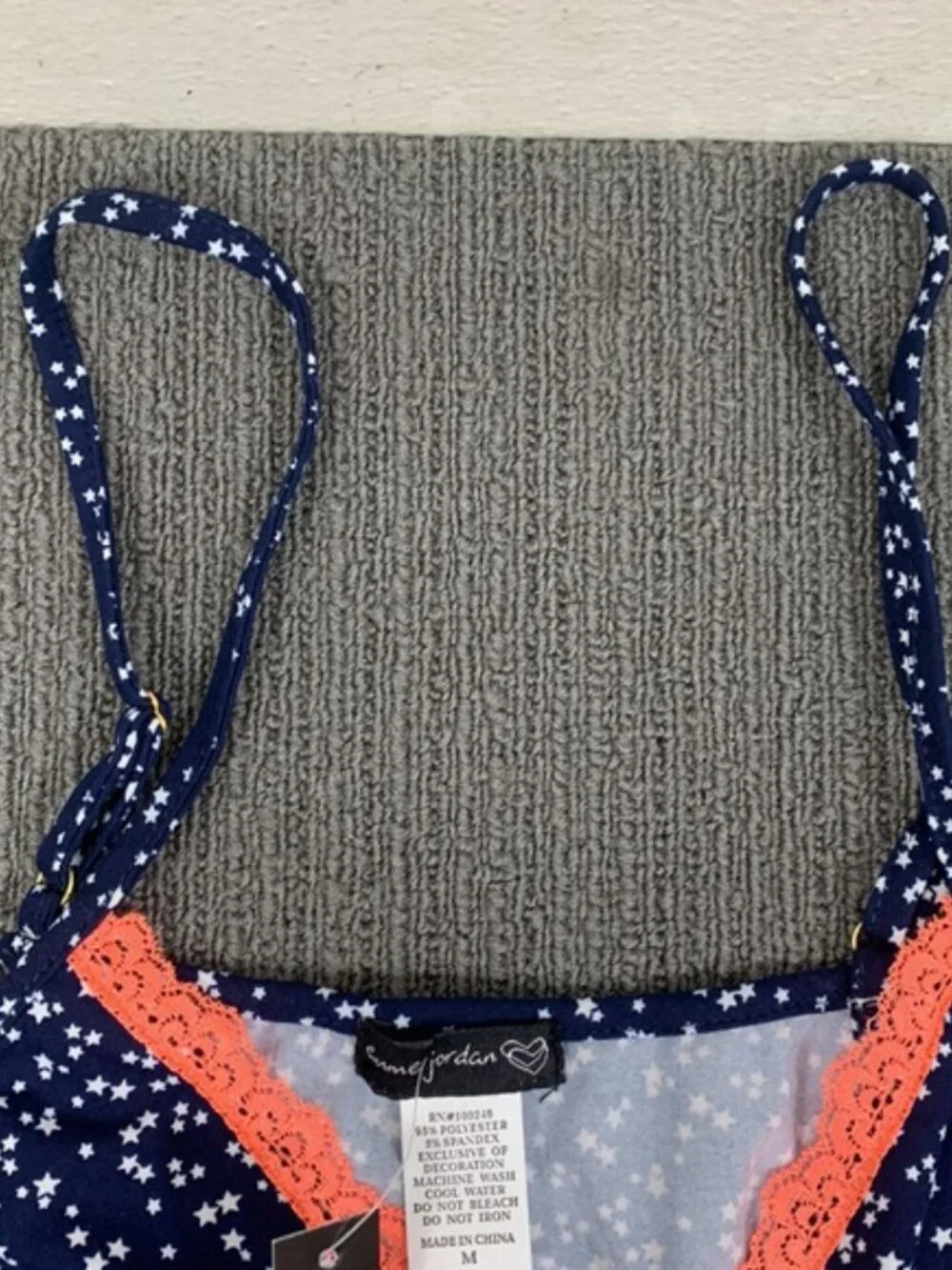 Emme Jordan 2 Piece Pajama Set Camisole & Pants Womens Size M Navy Stars Orange